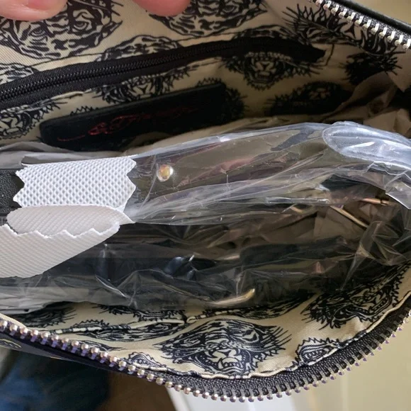 Ed Hardy Black and Red Tattoo Studded Shoulder Bag optional Crossbody strap - Picture 8 of 8